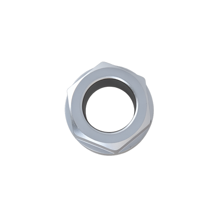 Metallic hex nut on a white background