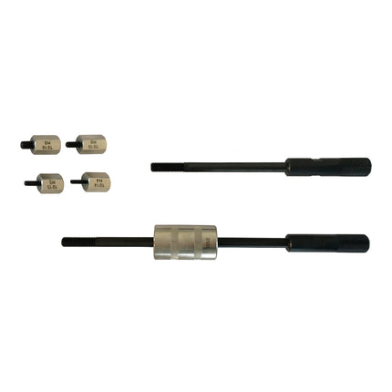 A threaded stud extractor kit including a slide hammer and four adaptors 