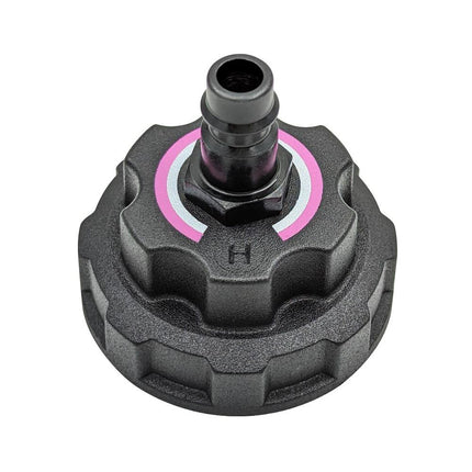A black cooling cap with a pink and gray accent, designed for Hyundai and Kia vehicles.