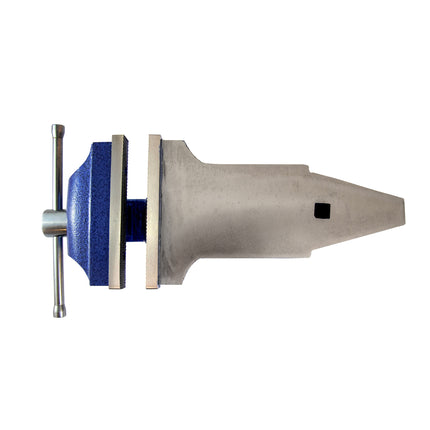 top view of the blue and silver 6" anvil vice from sykes pickavant