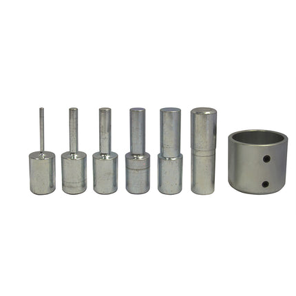 set of 5 silver press pieces and adaptor for use with 15T hydraulic workshop press