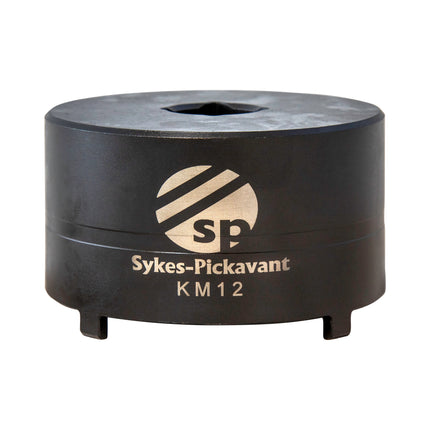 A black Sykes-Pickavant KM12 locknut socket tool with a visible brand and model number.